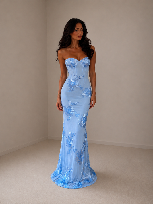 blå blommig